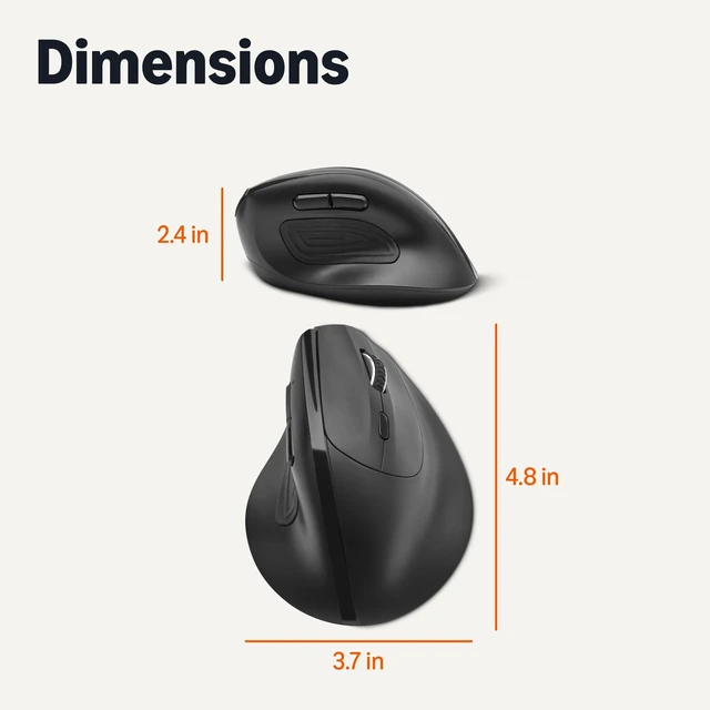 Alt view image 7 of 7 - 6-Button Vertical Wireless Mouse for Laptop & Desktop PC, Right-Handed, Adjustable DPI, Medium to Large Palm Sizes, Black