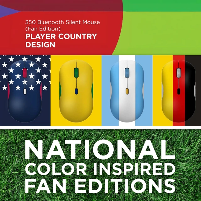 Alt view image 2 of 7 - 350 Bluetooth Silent Mouse (Fan Edition), Wireless Ergonomic Ambidextrous Design, Bluetooth 5.3, Adjustable DPI up to 2400, 36 Month Battery Life, Recycled Materials, Portugal Flag