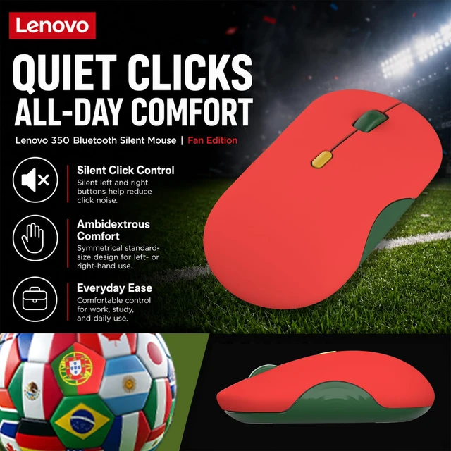 Alt view image 5 of 7 - 350 Bluetooth Silent Mouse (Fan Edition), Wireless Ergonomic Ambidextrous Design, Bluetooth 5.3, Adjustable DPI up to 2400, 36 Month Battery Life, Recycled Materials, Portugal Flag