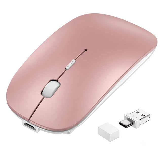 Main image of Wireless Bluetooth Mouse for Mac Air MacBook Pro Laptop PC Pad Optical Rechargeable Silent Mouse with Jiggler Mode Dual Mode Switch Bluetooth 5.2/3.0 and 2.4G USB-A & USB-C Receiver Rose Gold
