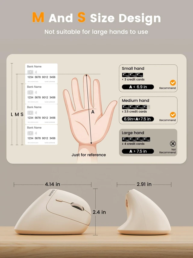 Alt view image 2 of 7 - MAM3 Ergonomic Mouse, Bluetooth Mouse for Small and Medium Hands | Vertical Mouse with 3-Device Bluetooth, Rechargeable Battery and 4 Adjustable DPI for Laptops, Windows and MacOSBeige