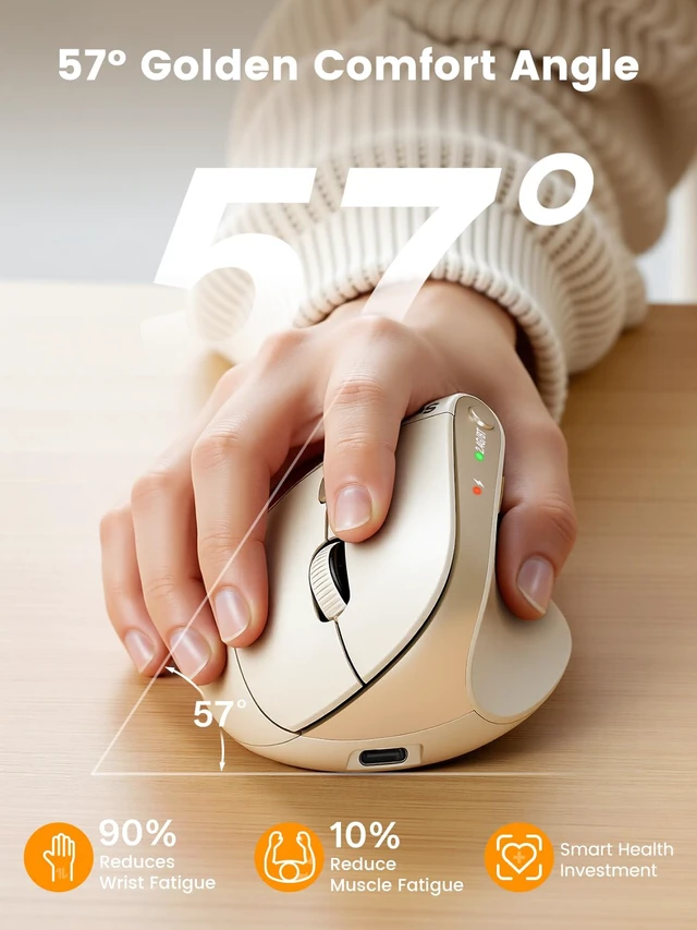 Alt view image 7 of 7 - MAM3 Ergonomic Mouse, Bluetooth Mouse for Small and Medium Hands | Vertical Mouse with 3-Device Bluetooth, Rechargeable Battery and 4 Adjustable DPI for Laptops, Windows and MacOSBeige
