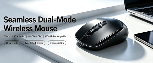 Alt view image 2 of 7 - Wireless Mouse, Bluetooth Mouse - Rechargeable Matte Black | Dual Mode - BT5.2 & 2.4G,Long Lasting,Silent Slim Portable Mouse for Laptop,PC,Tablet,MacBook,iPad,Apple Devices