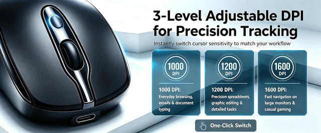 Alt view image 7 of 7 - Wireless Mouse, Bluetooth Mouse - Rechargeable Matte Black | Dual Mode - BT5.2 & 2.4G,Long Lasting,Silent Slim Portable Mouse for Laptop,PC,Tablet,MacBook,iPad,Apple Devices