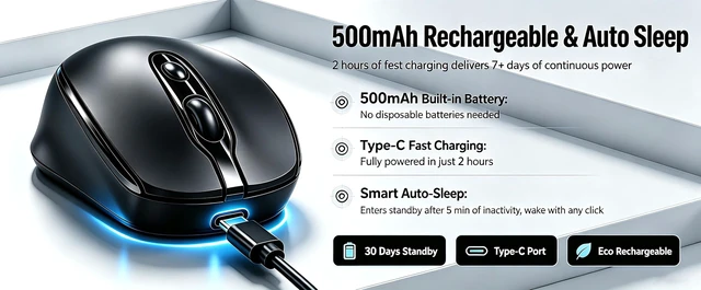 Alt view image 3 of 7 - Wireless Mouse, Bluetooth Mouse - Rechargeable Matte Black | Dual Mode - BT5.2 & 2.4G,Long Lasting,Silent Slim Portable Mouse for Laptop,PC,Tablet,MacBook,iPad,Apple Devices