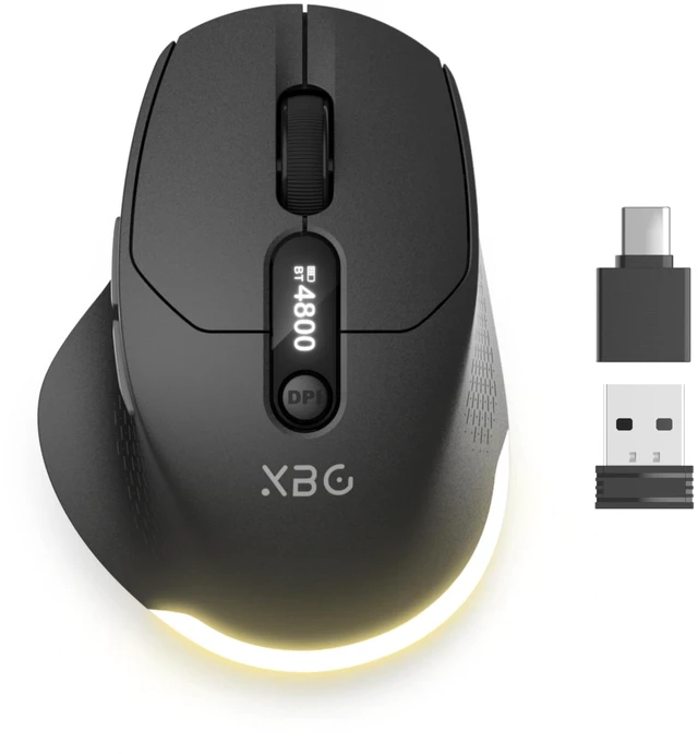 Main image of B18Pro Tri-Mode Wireless Bluetooth Mouse with LED Display for Laptop | Bluetooth 5.0, 2.4G & Wired, 4800 DPI, 600mAh Type-C Rechargeable, Ergonomic Silent Click, for Mac iPad Windows Office, Black