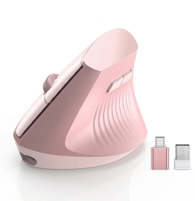 Main image of Ergonomic Wireless Vertical Mouse Pink, Bluetooth Mouse with BT5.0/4.0 & 2.4G+USB-C Adapter, Rechargeable Silent, 4 Adjustable DPI Levels, Multi-Device Computer for MacBook, Laptop, PC, Home Office