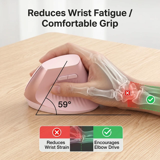 Alt view image 5 of 7 - Ergonomic Wireless Vertical Mouse Pink, Bluetooth Mouse with BT5.0/4.0 & 2.4G+USB-C Adapter, Rechargeable Silent, 4 Adjustable DPI Levels, Multi-Device Computer for MacBook, Laptop, PC, Home Office