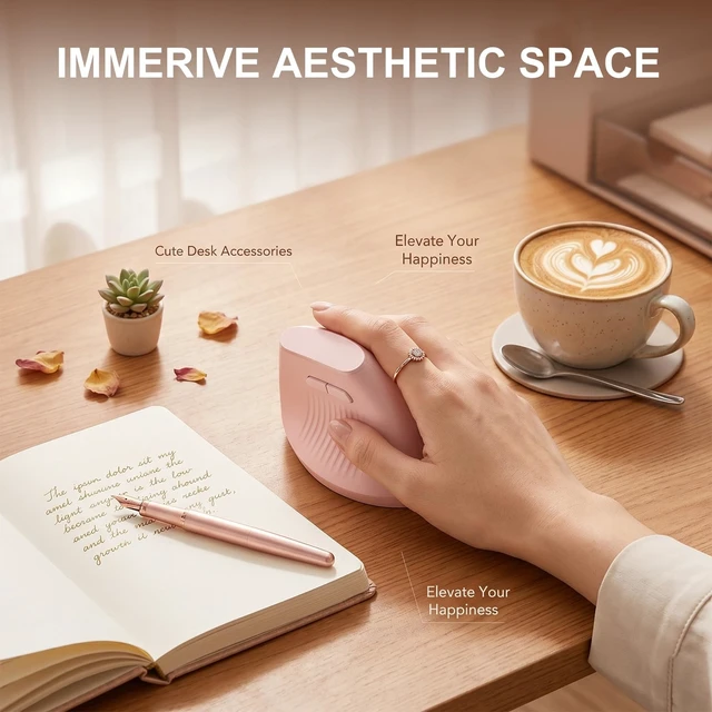 Alt view image 6 of 7 - Ergonomic Wireless Vertical Mouse Pink, Bluetooth Mouse with BT5.0/4.0 & 2.4G+USB-C Adapter, Rechargeable Silent, 4 Adjustable DPI Levels, Multi-Device Computer for MacBook, Laptop, PC, Home Office