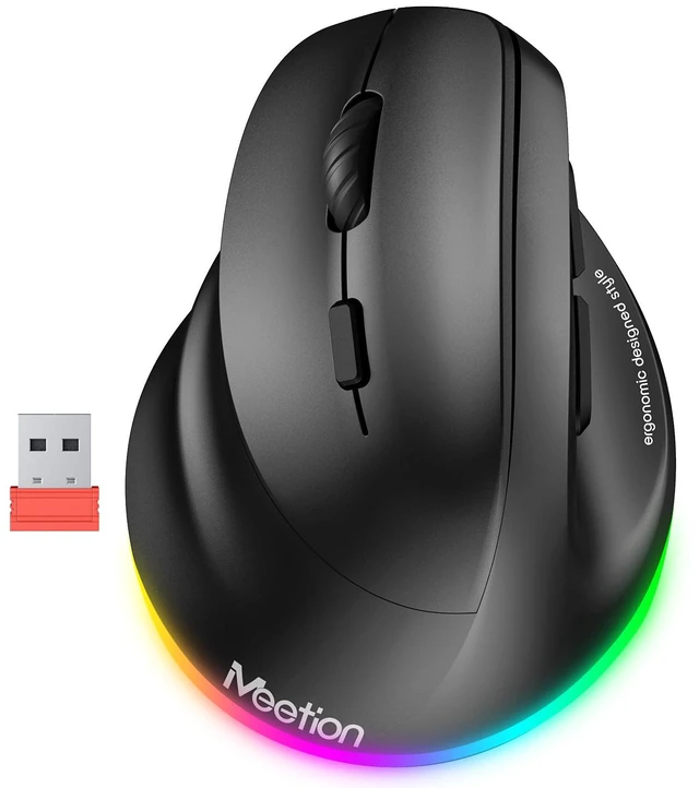 Main image of Left-Handed Wireless Ergonomic Vertical Mouse, Rechargeable - Black | Dual Bluetooth 5.2/3.0 + USB, RGB lighting, 4 adjustable DPI, compatible with Windows, Mac, PC, iPad and tablets