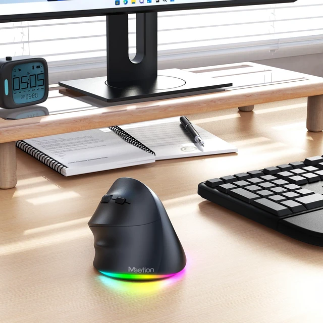 Alt view image 7 of 7 - Left-Handed Wireless Ergonomic Vertical Mouse, Rechargeable - Black | Dual Bluetooth 5.2/3.0 + USB, RGB lighting, 4 adjustable DPI, compatible with Windows, Mac, PC, iPad and tablets