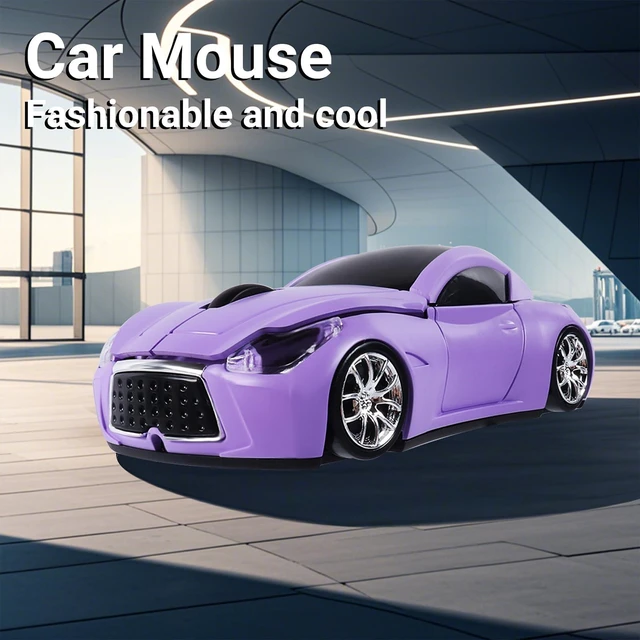 Alt view image 2 of 6 - Wireless Mini Mouse with Case - Cute Sports Car Shape, Lightweight & Portable, 10m Range, Plug and Play (Purple)