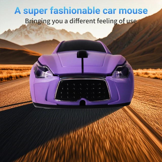 Alt view image 3 of 6 - Wireless Mini Mouse with Case - Cute Sports Car Shape, Lightweight & Portable, 10m Range, Plug and Play (Purple)