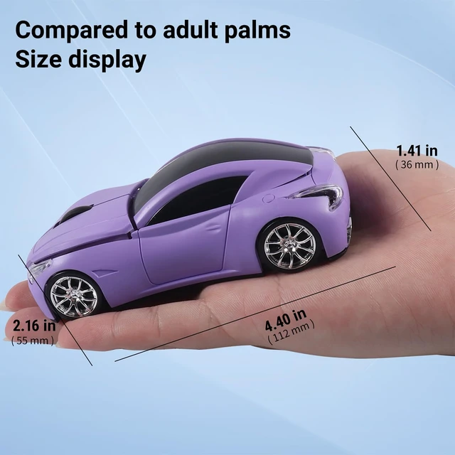 Alt view image 6 of 6 - Wireless Mini Mouse with Case - Cute Sports Car Shape, Lightweight & Portable, 10m Range, Plug and Play (Purple)