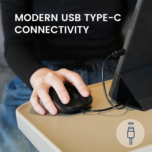 Alt view image 2 of 7 - PERIMICE-222C USB Type C Wired Optical Mouse, 5.9 Ft Cable, Adjustable 1200/1600/2000 DPI, Silent Click, Ambidextrous, Black