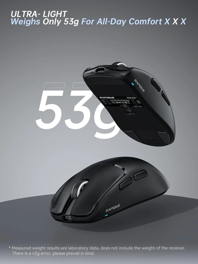 Alt view image 2 of 7 - 53g Wireless Mouse, Bluetooth 5.1 & 2.4GHz Dual Mode, Black | USB-C Rechargeable, Silent Click, 3 DPI Levels, Side Buttons, Comfortable low-profile keys for Laptop, PC, MacBook
