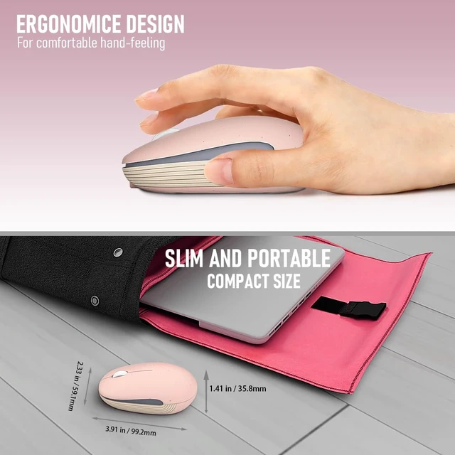 Alt view image 5 of 7 - Wireless Mouse (Bluetooth+2.4G) Rechargeable Portable Silent Quiet Computer Mouse with 4000 DPI for Laptop/PC/Mac/MacBook/Chromebook/Surface Pro/iPad/Tablet Ambidextrous (Pink)
