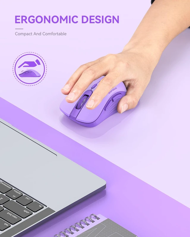 Alt view image 2 of 7 - 2.4G Wireless Mouse,USB Receiver & Type-C Adapter,Purple | Quiet clicks,Low Power, Ergonomic Cordless Mouse for Laptop, PC, Desktop, MacBook, 3 Adjustable DPI Levels