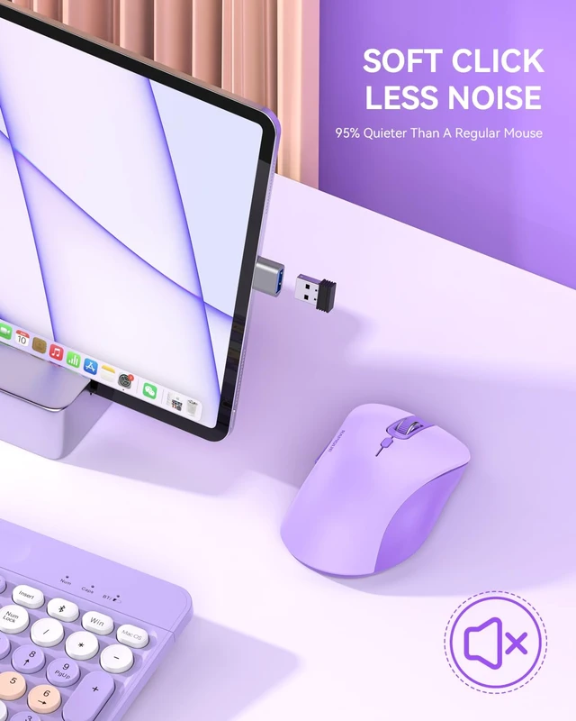 Alt view image 4 of 7 - 2.4G Wireless Mouse,USB Receiver & Type-C Adapter,Purple | Quiet clicks,Low Power, Ergonomic Cordless Mouse for Laptop, PC, Desktop, MacBook, 3 Adjustable DPI Levels