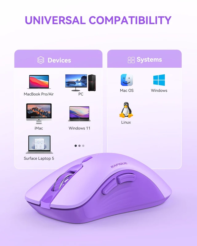 Alt view image 6 of 7 - 2.4G Wireless Mouse,USB Receiver & Type-C Adapter,Purple | Quiet clicks,Low Power, Ergonomic Cordless Mouse for Laptop, PC, Desktop, MacBook, 3 Adjustable DPI Levels