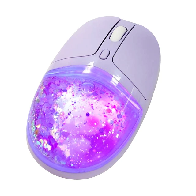 Main image of Wireless Bluetooth Mouse -Cute Clear Aqua Design, Glitter Liquid Sand Water Mouse with Optical Precision, Silent Clicks, LED Breathing Light,Transparent Retro Style for Home Office (Purple)