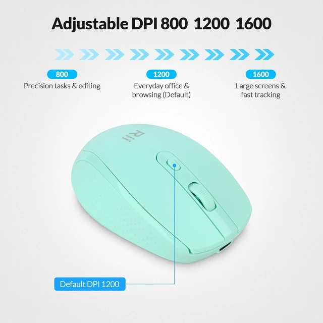 Alt view image 5 of 7 - RM213 Rechargeable Wireless Mouse, Bluetooth 5.1 + 2.4G Dual Mode (Receiver Included), 65g Travel Mouse for Laptop MacBook Tablet PC, USB-C, 3 DPI Levels, Mint Green