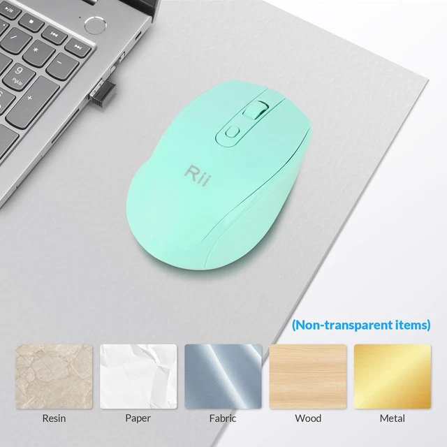 Alt view image 6 of 7 - RM213 Rechargeable Wireless Mouse, Bluetooth 5.1 + 2.4G Dual Mode (Receiver Included), 65g Travel Mouse for Laptop MacBook Tablet PC, USB-C, 3 DPI Levels, Mint Green