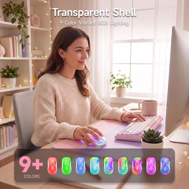 Alt view image 2 of 7 - 2.4G LED Wireless Mouse, Rechargeable Ergonomic Mouse with Detachable Cover, 1400 DPI Portable Optical Computer Mouse with USB Receiver for Laptop, PC, Desktop and MacBook, 5 Buttons-Pink