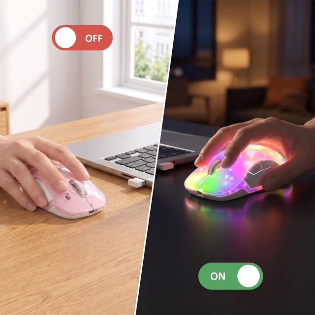Alt view image 3 of 7 - 2.4G LED Wireless Mouse, Rechargeable Ergonomic Mouse with Detachable Cover, 1400 DPI Portable Optical Computer Mouse with USB Receiver for Laptop, PC, Desktop and MacBook, 5 Buttons-Pink