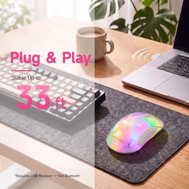 Alt view image 7 of 7 - 2.4G LED Wireless Mouse, Rechargeable Ergonomic Mouse with Detachable Cover, 1400 DPI Portable Optical Computer Mouse with USB Receiver for Laptop, PC, Desktop and MacBook, 5 Buttons-Pink