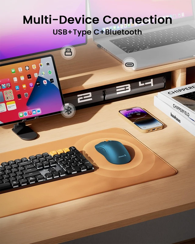 Alt view image 2 of 7 - EM15 USB C Mouse, Tri-Mode Bluetooth Mice for Laptop, Blue | 68g Ultra-Light, Ergonomic Design, Rechargeable Lightweight Portable Type C Wireless Mice for Tablet, PC, Windows, Mac