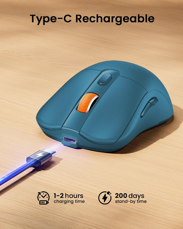 Alt view image 3 of 7 - EM15 USB C Mouse, Tri-Mode Bluetooth Mice for Laptop, Blue | 68g Ultra-Light, Ergonomic Design, Rechargeable Lightweight Portable Type C Wireless Mice for Tablet, PC, Windows, Mac