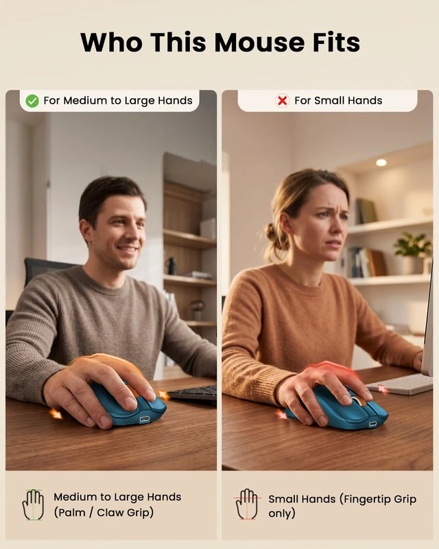 Alt view image 7 of 7 - EM15 USB C Mouse, Tri-Mode Bluetooth Mice for Laptop, Blue | 68g Ultra-Light, Ergonomic Design, Rechargeable Lightweight Portable Type C Wireless Mice for Tablet, PC, Windows, Mac