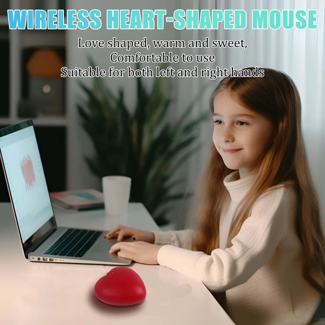 Alt view image 2 of 7 - Wireless Bluetooth Mouse Cute Heart Shape Dual-Mode (2.4G+BT), Lightweight and Portable, 1000DPI, 3-Button Silent Optical Mouse, for Computers, Tablets, Notebooks, Kids Girls Women Lover Gifts(Red)