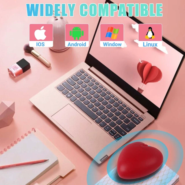 Alt view image 5 of 7 - Wireless Bluetooth Mouse Cute Heart Shape Dual-Mode (2.4G+BT), Lightweight and Portable, 1000DPI, 3-Button Silent Optical Mouse, for Computers, Tablets, Notebooks, Kids Girls Women Lover Gifts(Red)