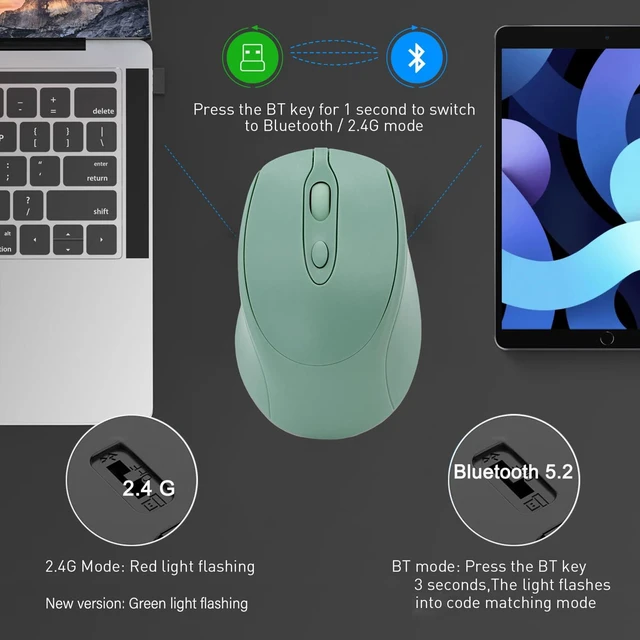Alt view image 2 of 7 - Wireless Bluetooth Mouse USBC for MacBook Air Laptop, USB C Rechargeable Wireless Mouse Compatible with Mac Desktop/Surface Pro Portable Computer Mice (BT5.2/3.0, 2.4G USB A, Type-C)