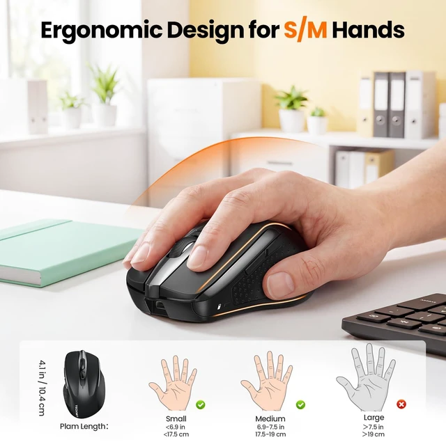 Alt view image 3 of 7 - Wireless Mouse Rechargeable, 2.4G Computer Mice with USB-A Receiver | 2.4G Connection, 800mAh Battery, 3X Faster Charging, Silent Click, 6-Level 4800 DPI, Ergonomic Design for All-day Comfort