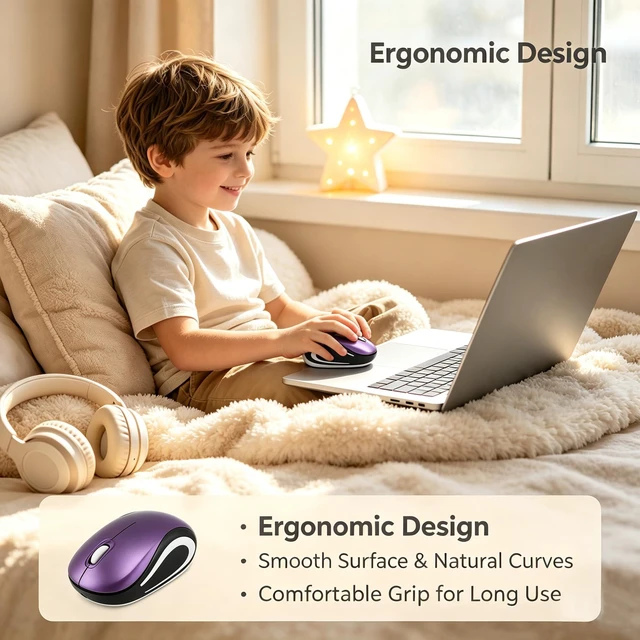 Alt view image 3 of 7 - Wireless Mouse Cute Mini Computer Mouse for Laptop Small Size Pocket Portable Compact Travel USB Optical Mice 3 Buttons 1000 DPI Cordless Mouses for PC Computer Notebook MacBook Kids Girl Gift(Purple)