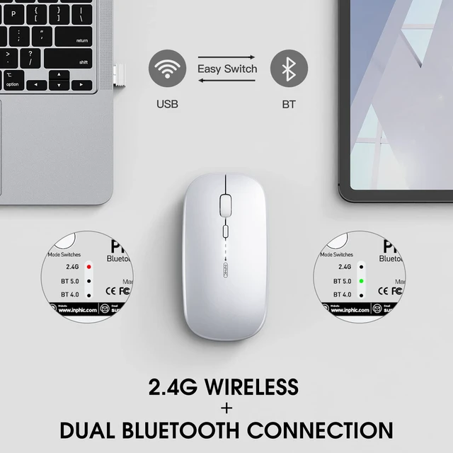 Alt view image 2 of 7 - Rechargeable Wireless Computer Bluetooth Mouse Tri-Mode | BT 5.0/4.0+2.4G, Multi-Device Slim Silent Mouse, 2400 DPI Portable Mouse for iPad MacBook Laptop Android Tablet Windows PC