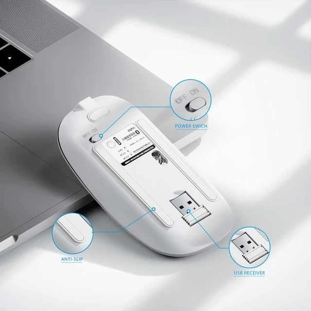 Alt view image 5 of 7 - Rechargeable Wireless Computer Bluetooth Mouse Tri-Mode | BT 5.0/4.0+2.4G, Multi-Device Slim Silent Mouse, 2400 DPI Portable Mouse for iPad MacBook Laptop Android Tablet Windows PC