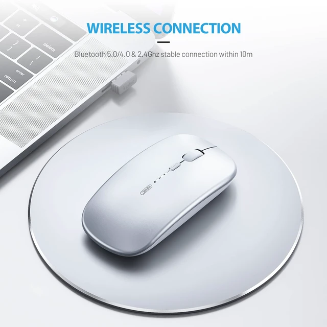 Alt view image 6 of 7 - Rechargeable Wireless Computer Bluetooth Mouse Tri-Mode | BT 5.0/4.0+2.4G, Multi-Device Slim Silent Mouse, 2400 DPI Portable Mouse for iPad MacBook Laptop Android Tablet Windows PC