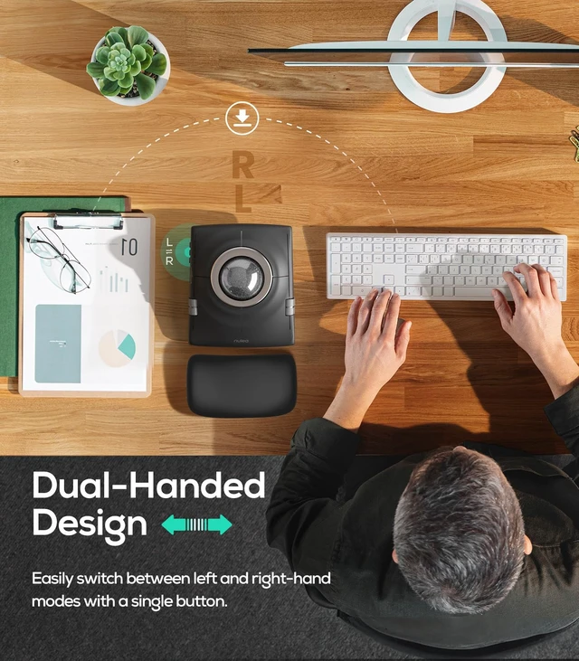 Alt view image 4 of 7 - Wireless Trackball Mouse Ergonomic 55mm Large Ball Ambidextrous | Rechargeable mouse with free spin scroll wheel,quiet clicks,Bluetooth USB connection,smooth tracking,PC Mac compatible-Silver