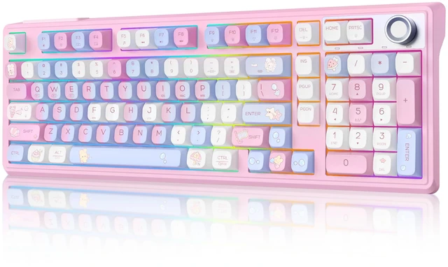 Main image of Compute Keyboard, Wireless Gaming Mechanical Creamy Keyboard Pink | Full Size Silent Keyboard with Knob & 4000mAh Battery, Pre-lubed Switches, PBT Keycaps, RGB Backlit Hot Swappable Keyboards