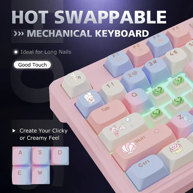 Alt view image 2 of 7 - Compute Keyboard, Wireless Gaming Mechanical Creamy Keyboard Pink | Full Size Silent Keyboard with Knob & 4000mAh Battery, Pre-lubed Switches, PBT Keycaps, RGB Backlit Hot Swappable Keyboards