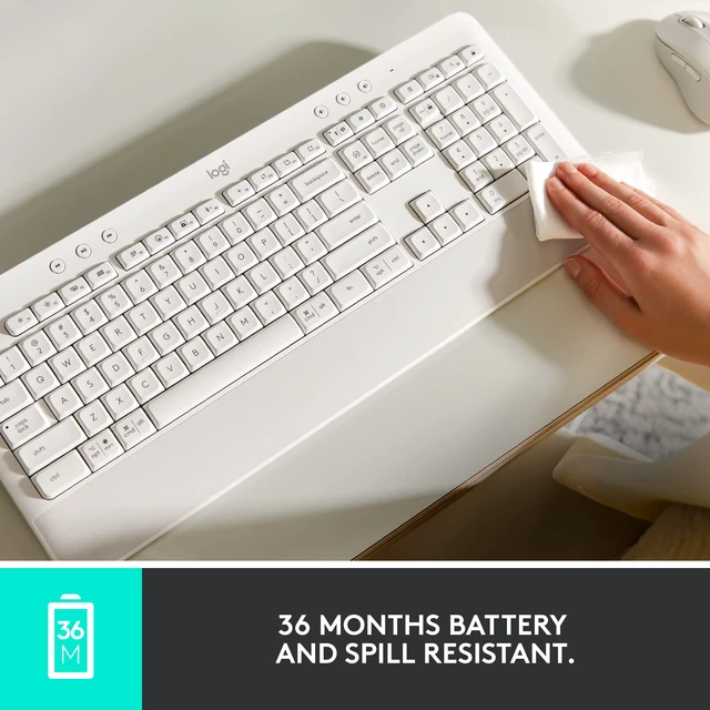 Alt view image 7 of 7 - Signature K650 Comfort Full Size Wireless Keyboard - Off White | BLE Bluetooth or Logi Bolt USB receiver, deep-cushioned keys, integrated numpad, compatible with most OS, PC, Windows, Mac