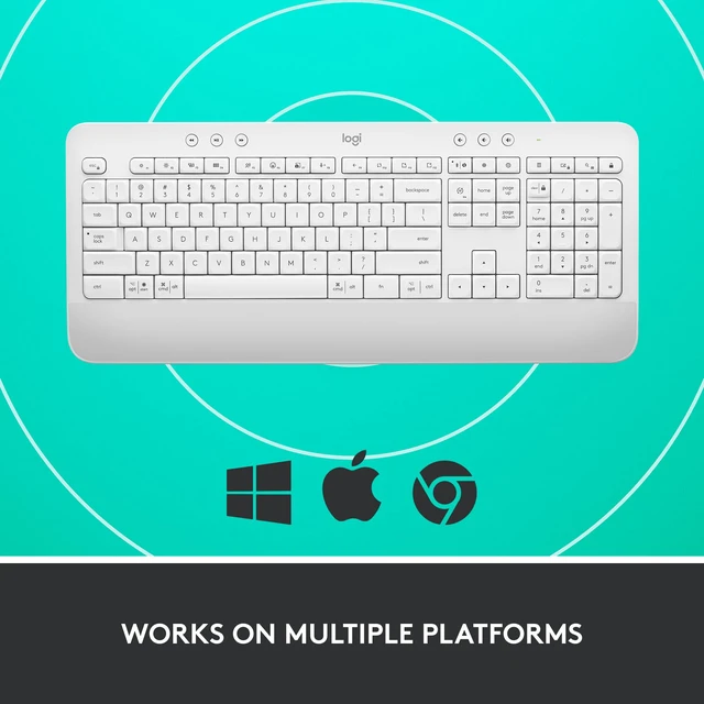 Alt view image 6 of 7 - Signature K650 Comfort Full Size Wireless Keyboard - Off White | BLE Bluetooth or Logi Bolt USB receiver, deep-cushioned keys, integrated numpad, compatible with most OS, PC, Windows, Mac