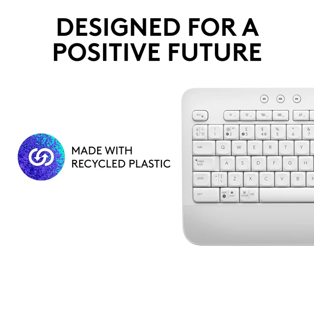 Alt view image 5 of 7 - Signature K650 Comfort Full Size Wireless Keyboard - Off White | BLE Bluetooth or Logi Bolt USB receiver, deep-cushioned keys, integrated numpad, compatible with most OS, PC, Windows, Mac