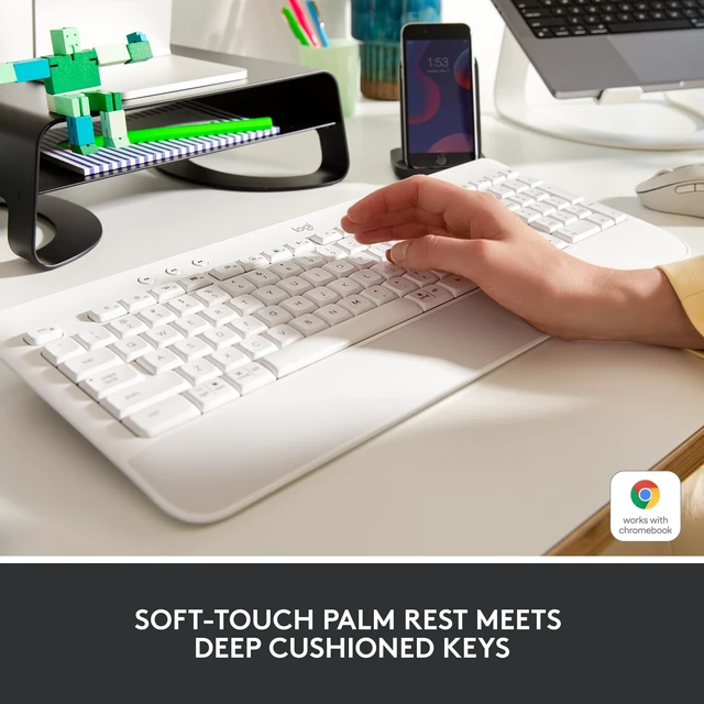 Alt view image 2 of 7 - Signature K650 Comfort Full Size Wireless Keyboard - Off White | BLE Bluetooth or Logi Bolt USB receiver, deep-cushioned keys, integrated numpad, compatible with most OS, PC, Windows, Mac