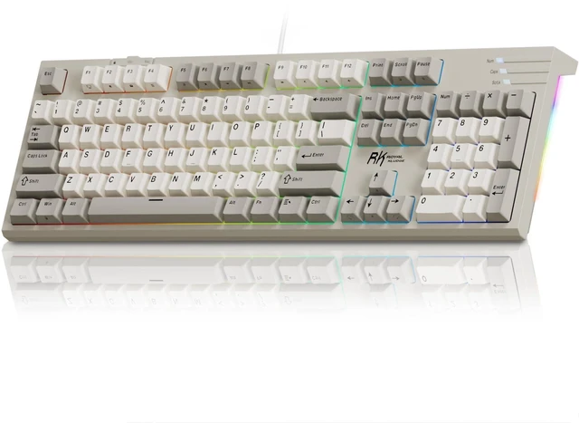 Main image of R104 Wired Mechanical Keyboard Full Size, Gasket Mount | 104 Keys PBT Keycaps with Number Pad, Dedicated Win/Mac Switch, Pre-lubed Quiet Linear Switches, Custom Keyboard RGB Backlit