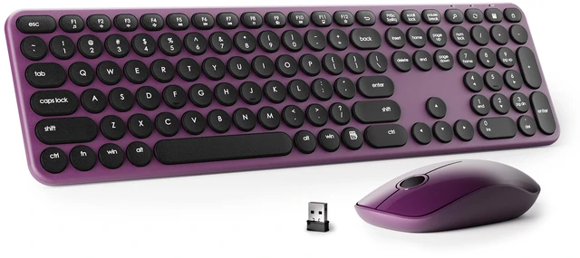 Main image of Wireless Keyboard and Mouse Combo (Wine Red Black) | Retro Round 110 Keycaps Silent Typing - 2.4G Aesthetic Computer Keyboard with Number Pad for Laptop, Mac, Windows